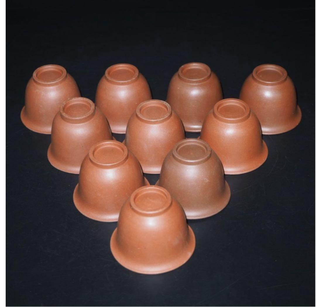 送料無料　70年代輸出品 中国宜興紫砂煎茶碗10客 未使用　煎茶道具