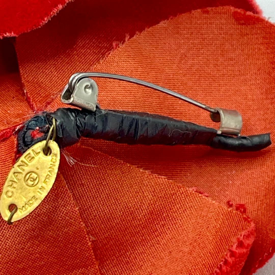 CHANEL シャネル カメリア コサージュ ピンブローチ ベロア レッド