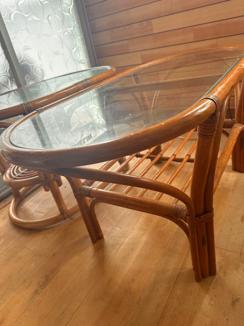 【送料込み】レトロテーブル ラタンテーブル 販売　ビンテージ　アンティーク