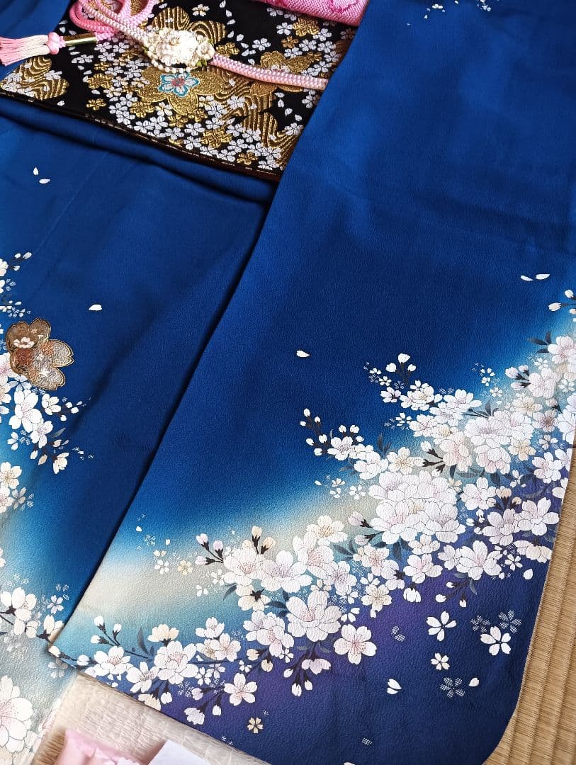 ロイヤルブルー 桜尽くし　金彩技法　振袖フルセット　美品　丈160 裄66