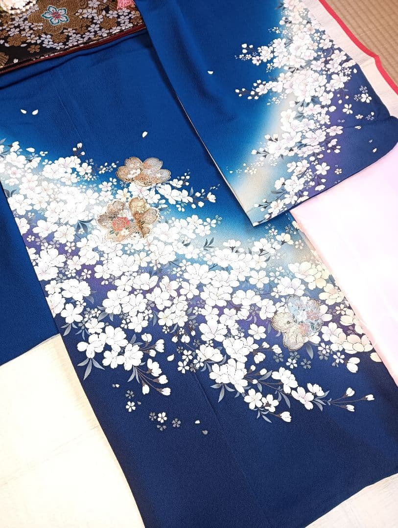 ロイヤルブルー 桜尽くし　金彩技法　振袖フルセット　美品　丈160 裄66
