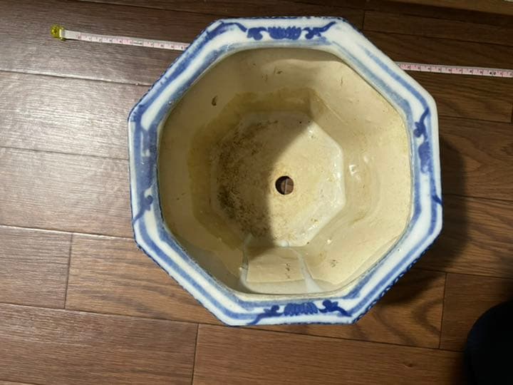 盆栽鉢　中国　植木鉢　染付　漢詩