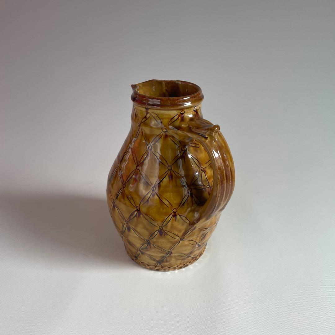 民藝 湯町窯 布志名焼 黄釉 手付水差し ピッチャー