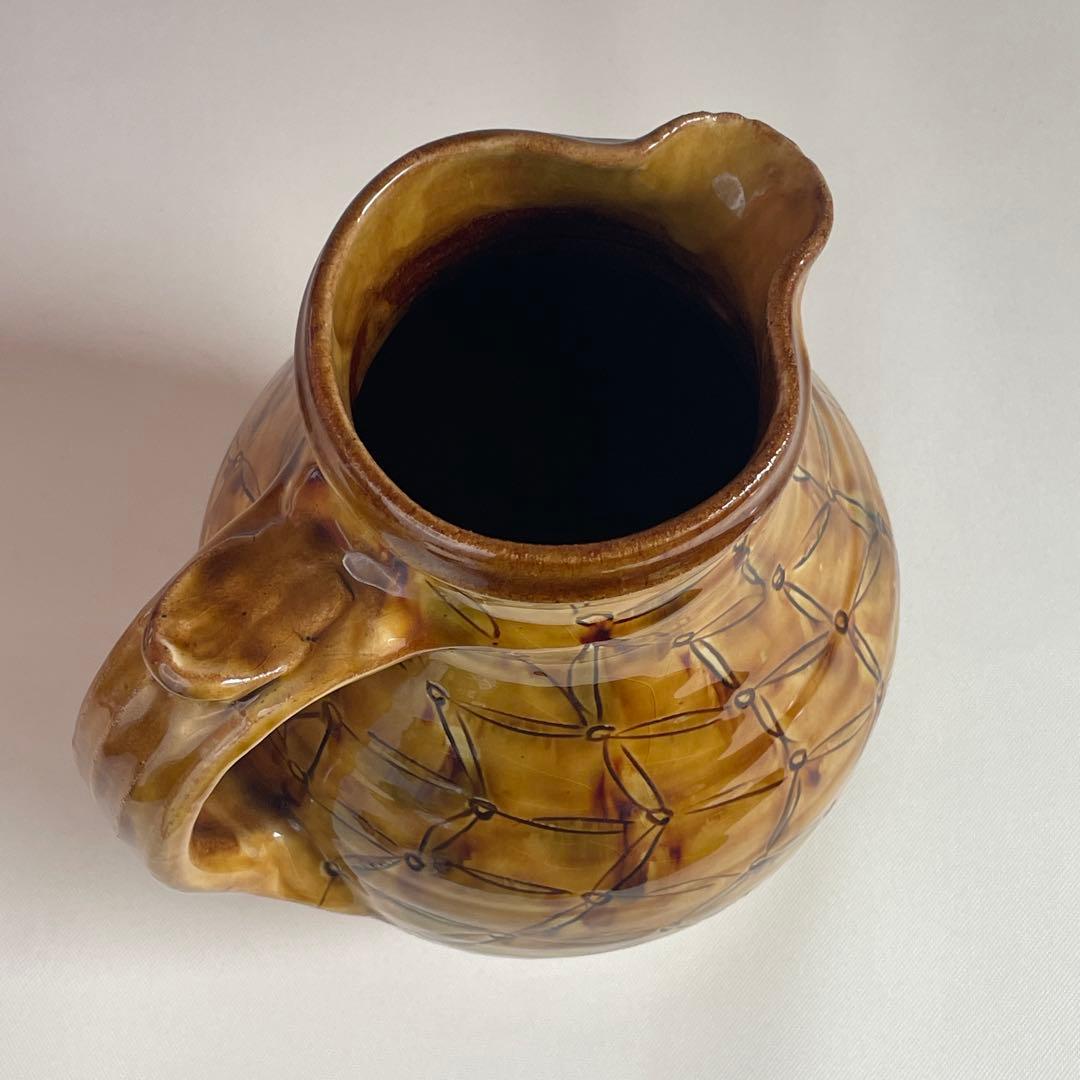 民藝 湯町窯 布志名焼 黄釉 手付水差し ピッチャー