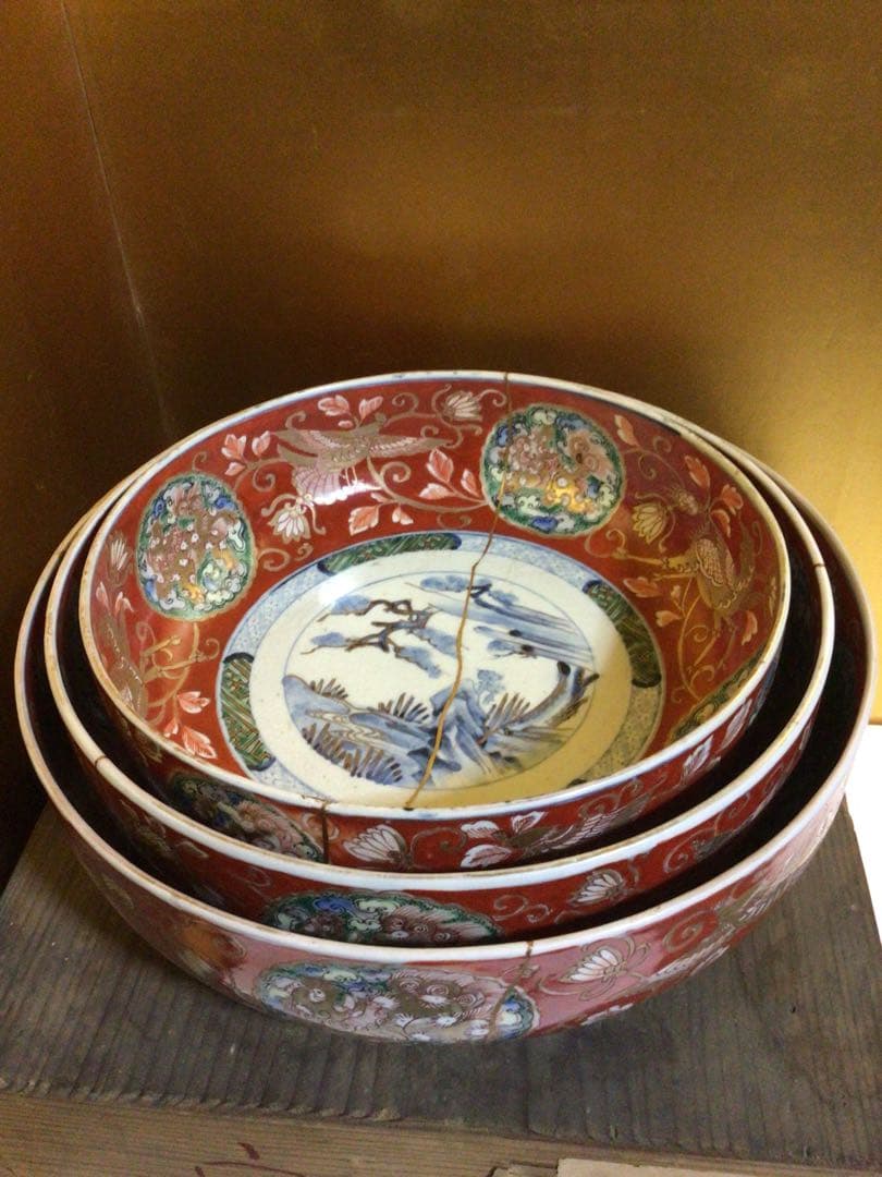 古九谷 三ツ鉢 木箱付き