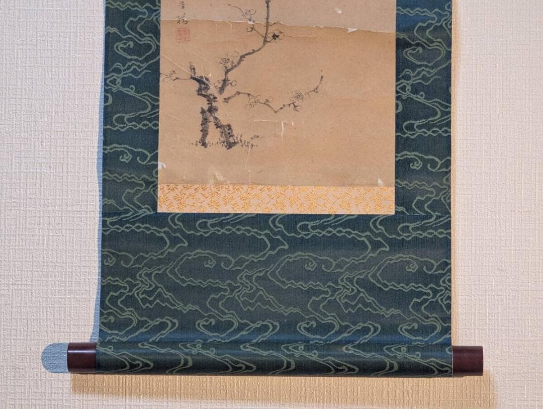 【真作】掛軸　梅花古木図　静けさ漂う文人画風　気品ある和歌と筆致　T33