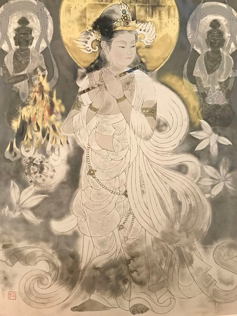 関口正男「笛-音声菩薩-」　リトグラフ　直筆サイン・エディション・作品保証書有り