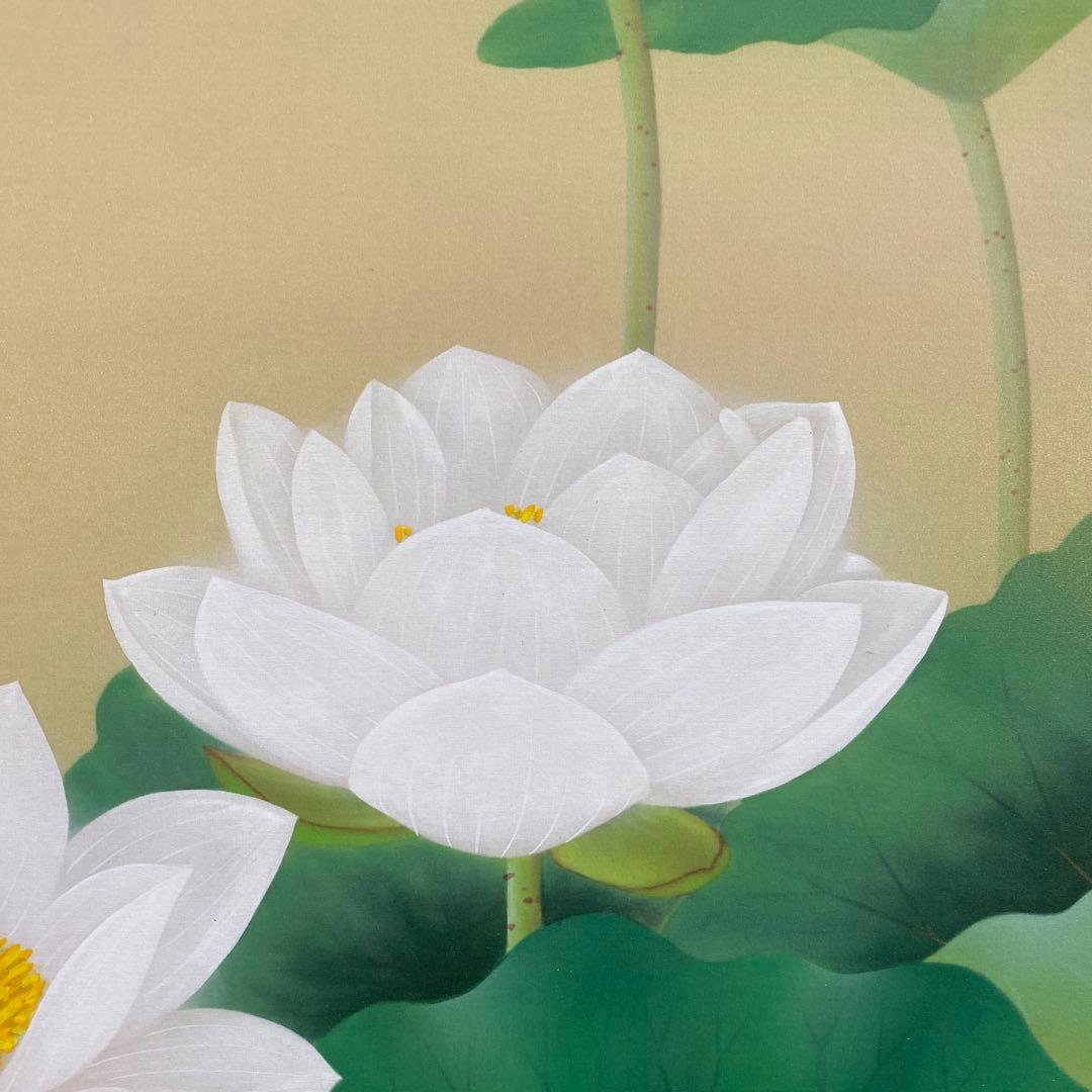 美品 掛け軸 藤田遥穂作 聖蓮華図 共箱 太巻き付 二重箱