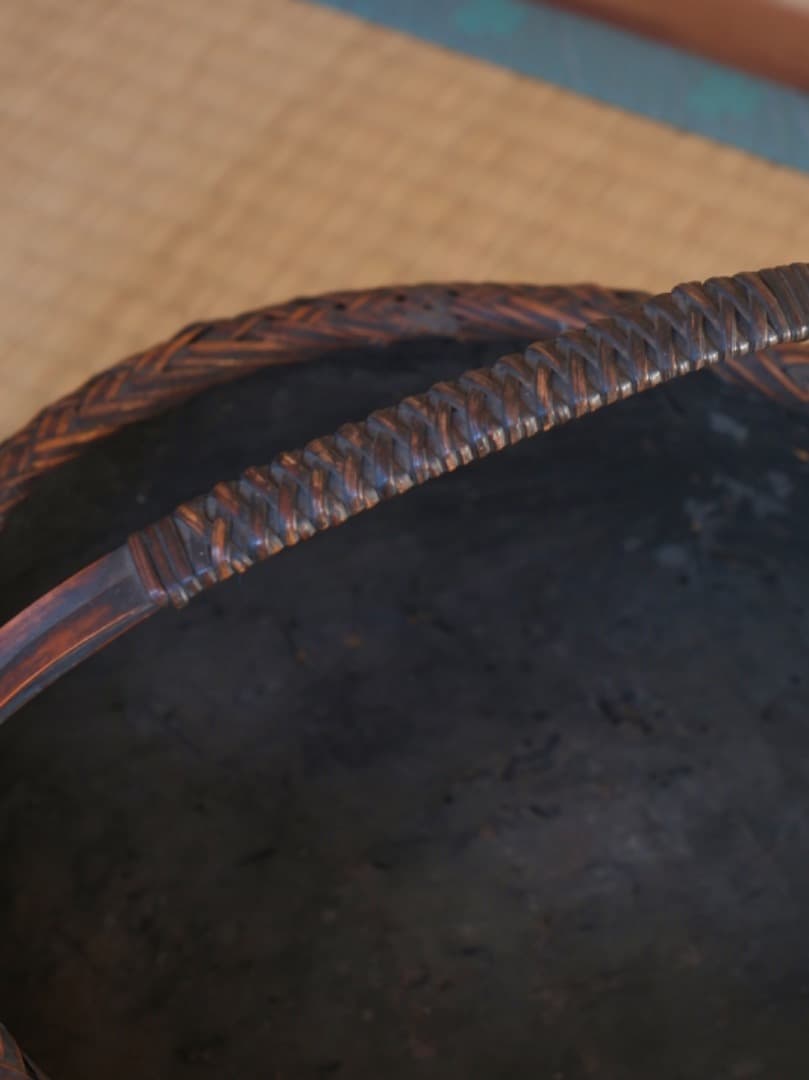 竹編み籠　手付炭籠　竹細工　茶道具　竹工芸　古道具　Q2194