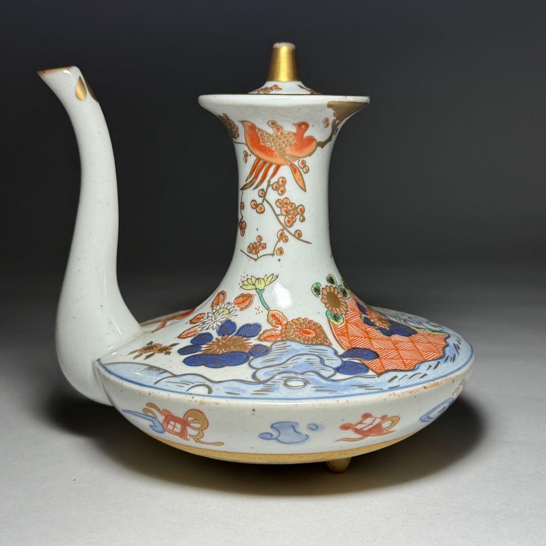 ◆伊万里 染錦金彩花鳥文銚子一対 酒器 上手品 明治時代◆