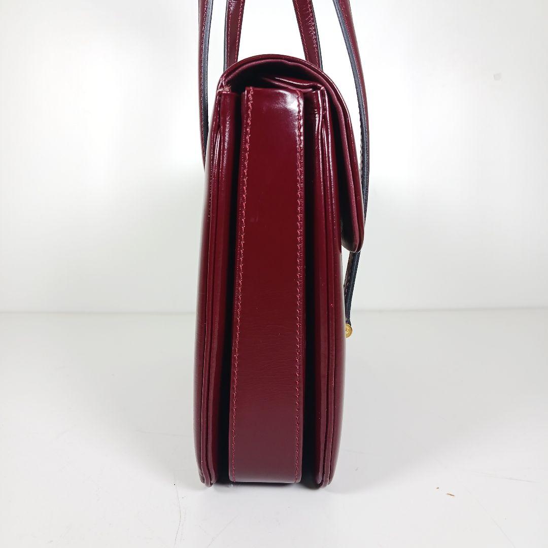 ランバン ヴィンテージ スムースレザー ハンドバッグ 光沢 ボルドー