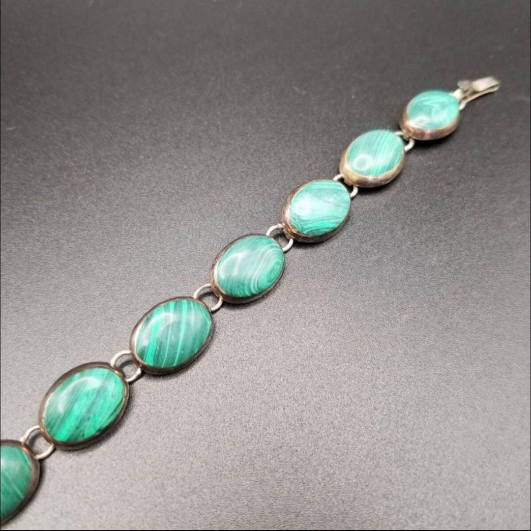 メキシコ 925 シルバー マラカイトカラー オーバルチェーン ヴィンテージ ブ