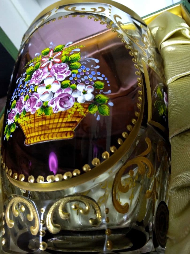 未使用　ドイツ製　ゴブレット　ペア　ハンドエナメル　ルビーレッド 　クリスタル