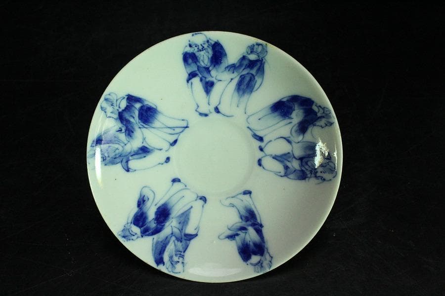 青花人物絵 酒器 煎茶碗 台 徳利 揃 共箱(K-LC849)