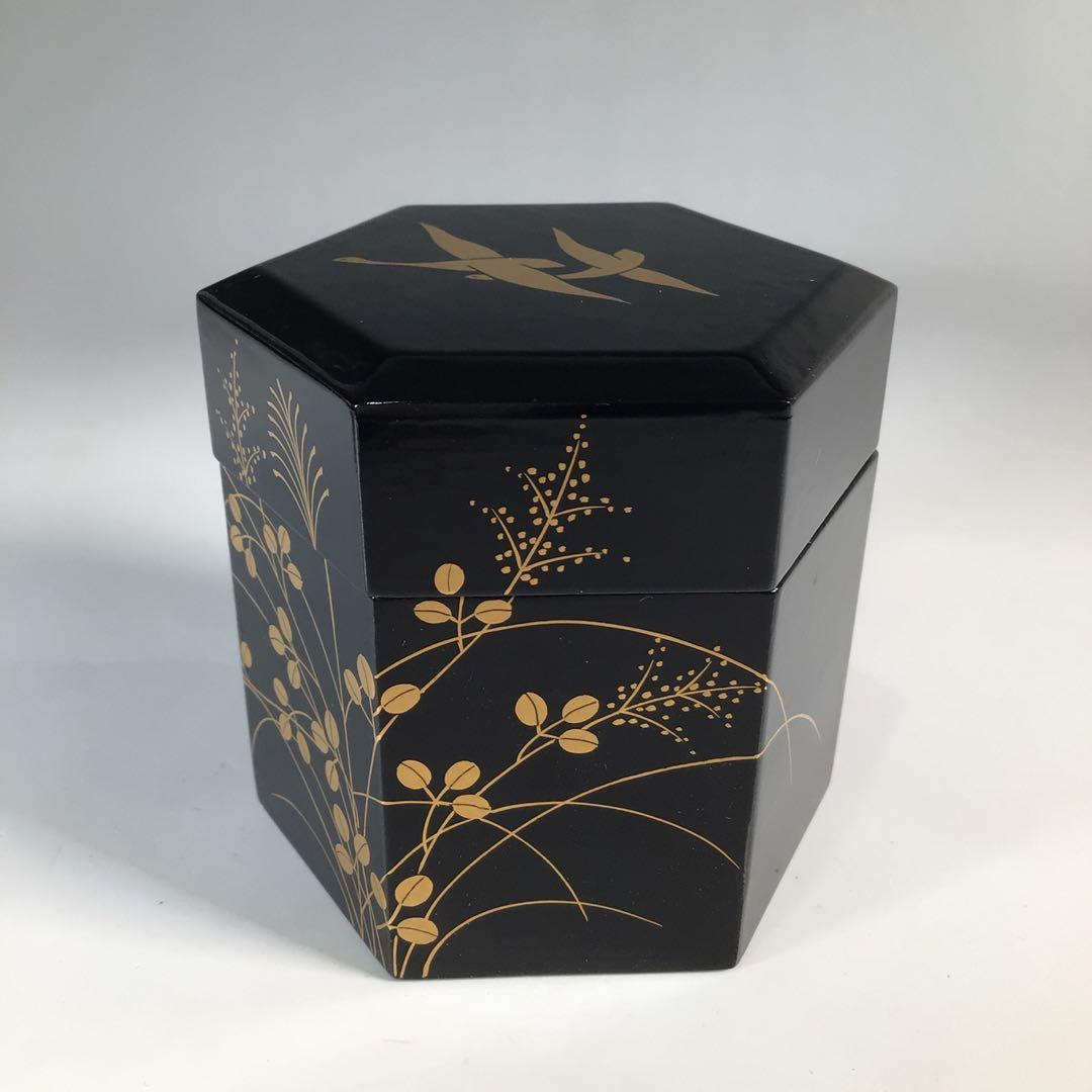 Ｎ５１８　茶入　『山中製』『道場宗廣作』『八幡宗豊書付』『二季鳥蒔絵』　茶道具