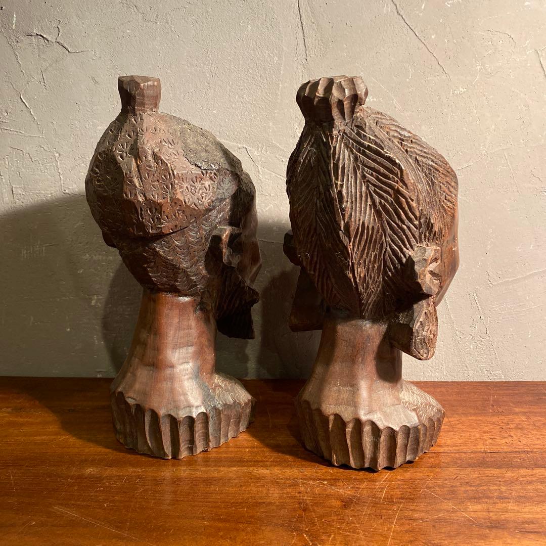 ヴィンテージ アフリカ木彫オブジェ 男女 プリミティブ インテリア置物