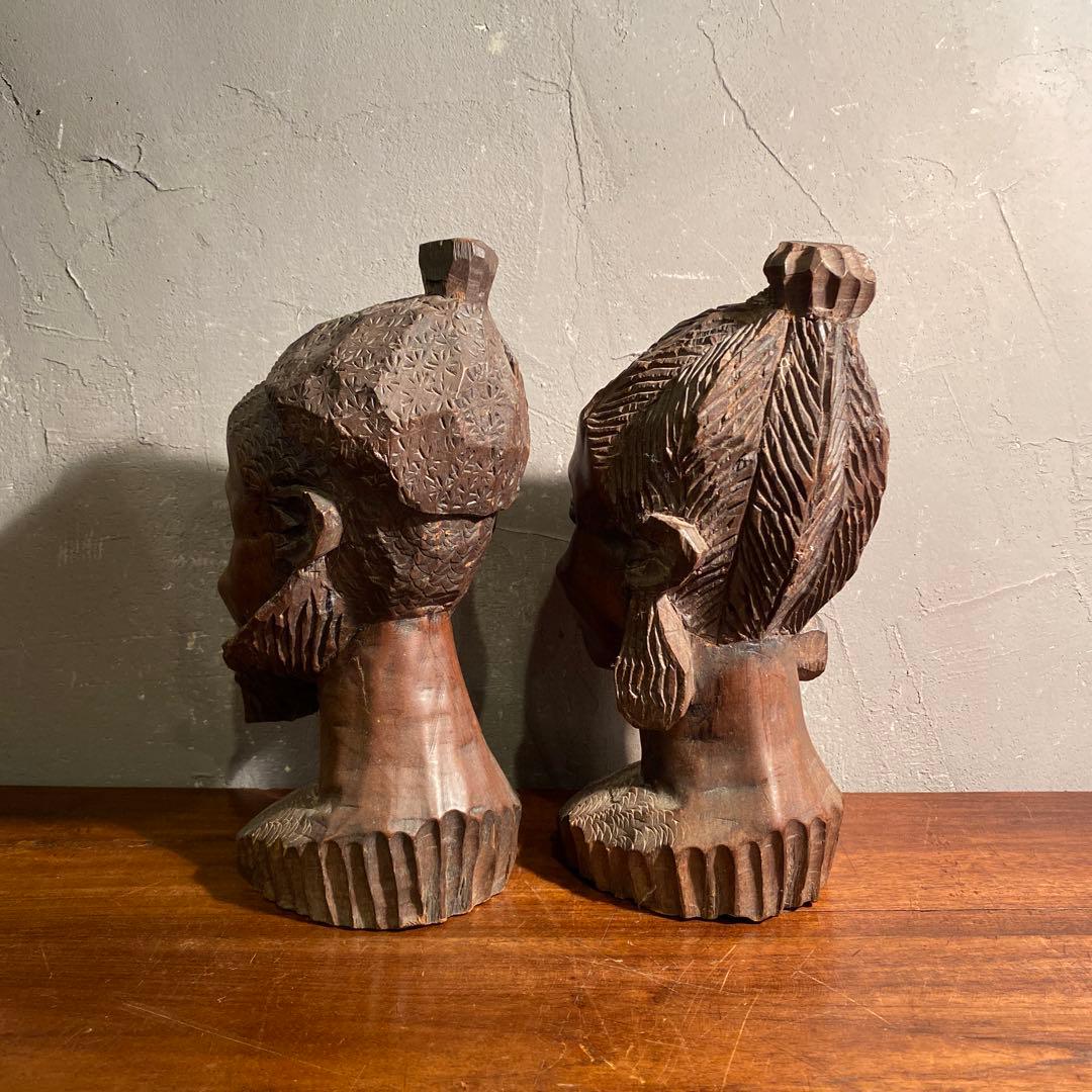 ヴィンテージ アフリカ木彫オブジェ 男女 プリミティブ インテリア置物