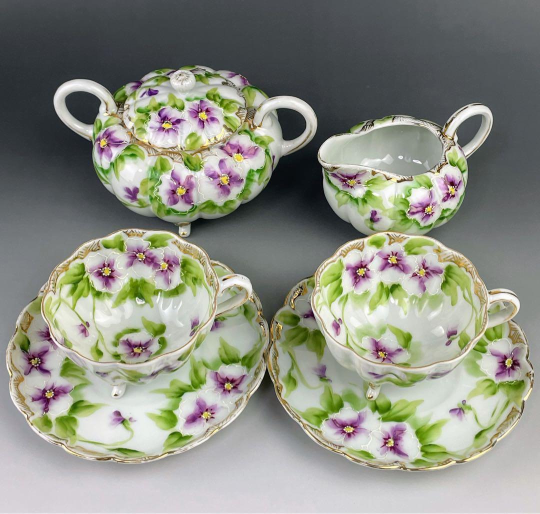 【美品】オールドノリタケ パンジー紋 ティーセット ビオラ 三つ脚 猫足