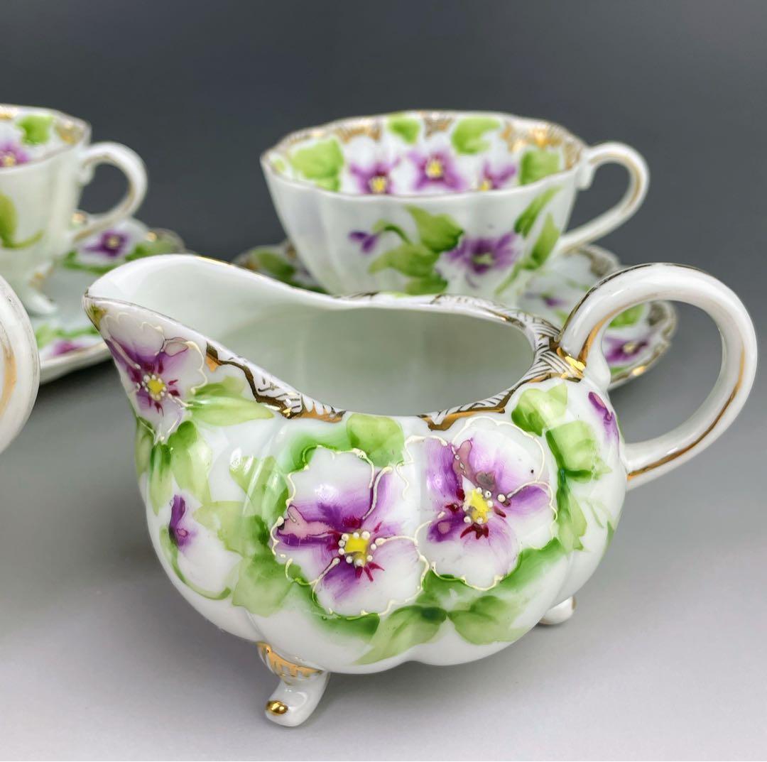 【美品】オールドノリタケ パンジー紋 ティーセット ビオラ 三つ脚 猫足