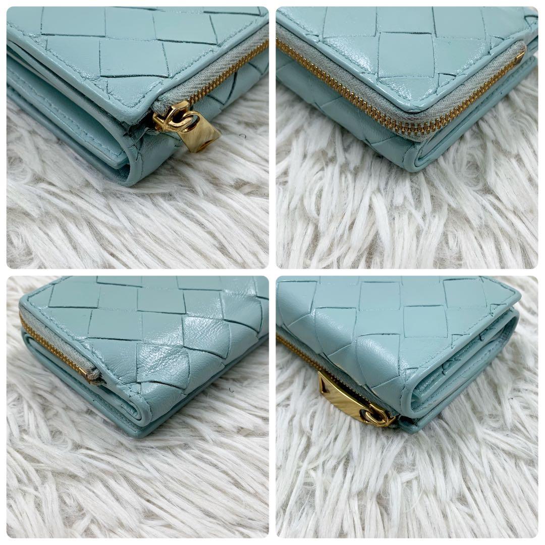 【✨極美品✨】ボッテガヴェネタ イントレチャート 三つ折り財布 ターコイズブルー