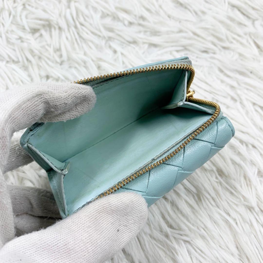 【✨極美品✨】ボッテガヴェネタ イントレチャート 三つ折り財布 ターコイズブルー