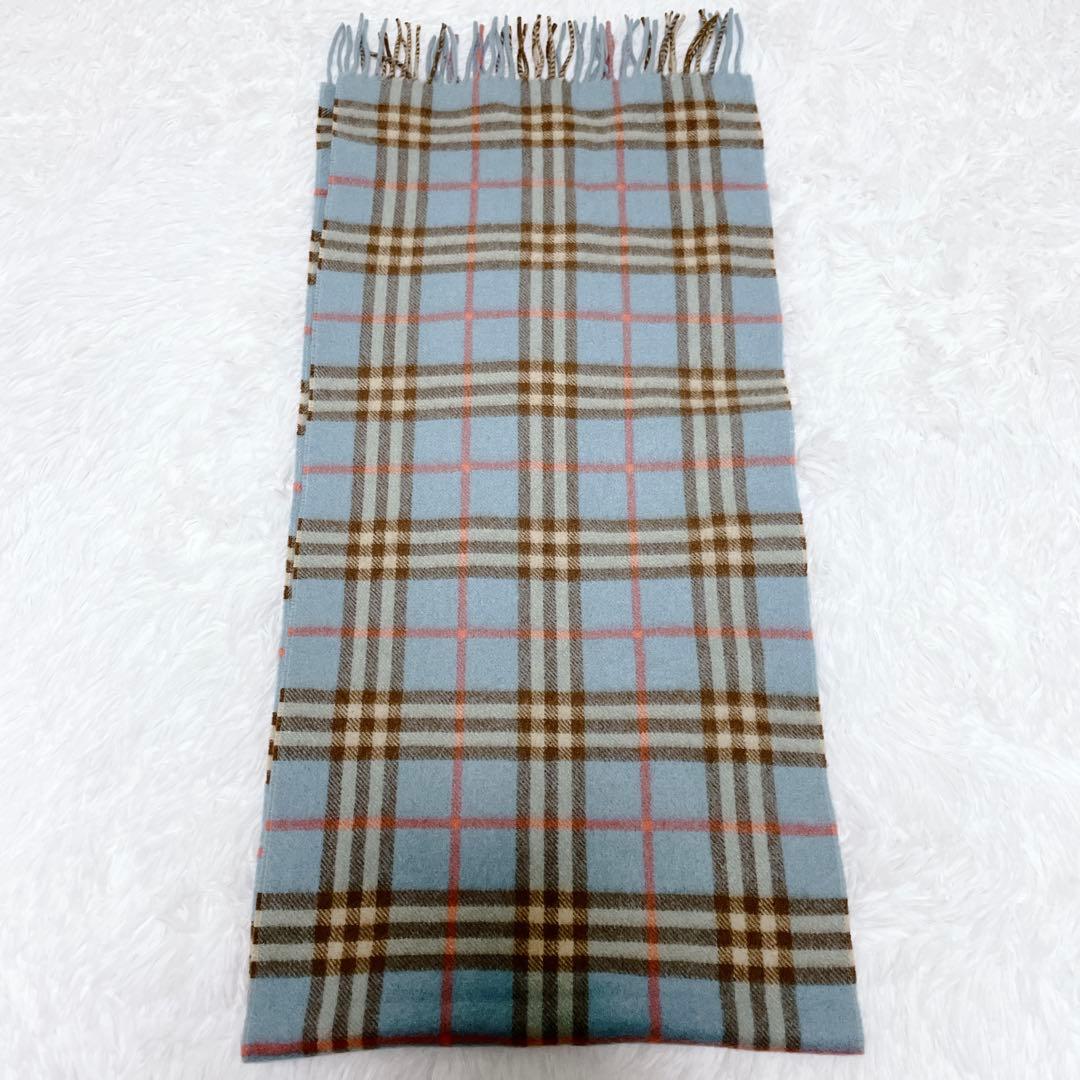 希少色 BURBERRY マフラー 水色 ノバチェック カシミヤ100%