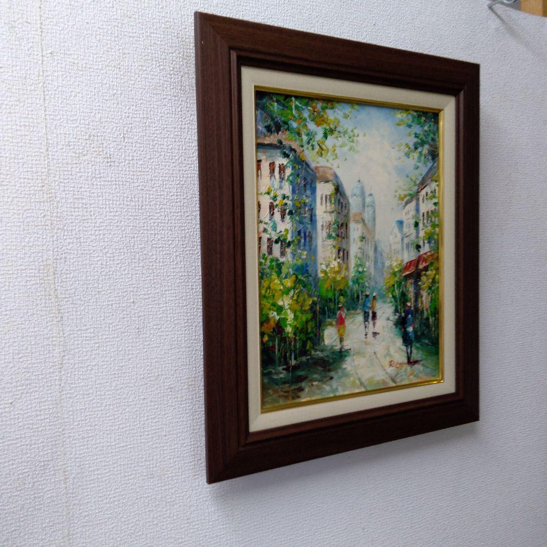 肉質油絵　立て　F6　パリの街角　額装仕上げ品
