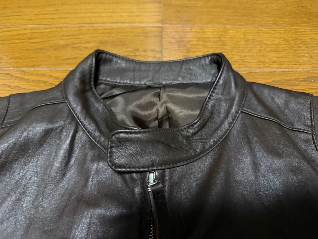 【美品】Uniqlo 羊革 ラムレザー シングルライダース ダブルジップ XL