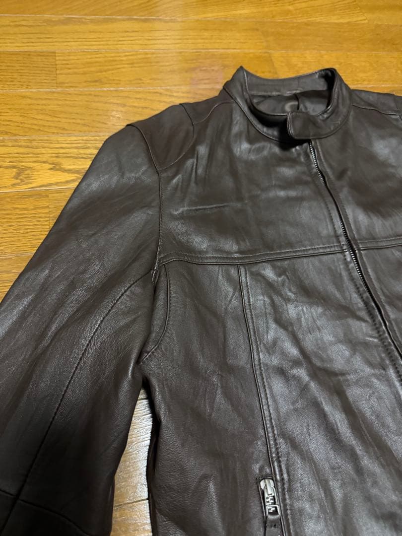 【美品】Uniqlo 羊革 ラムレザー シングルライダース ダブルジップ XL