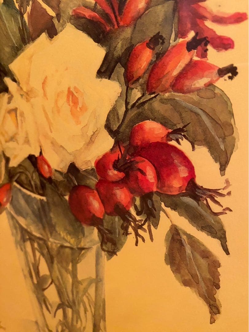 橋本不二子 リトグラフ ブーケ 薔薇 額縁 インテリアp