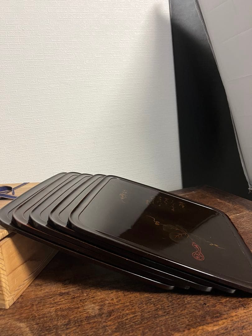 黑漆盆5枚セット 木箱付き