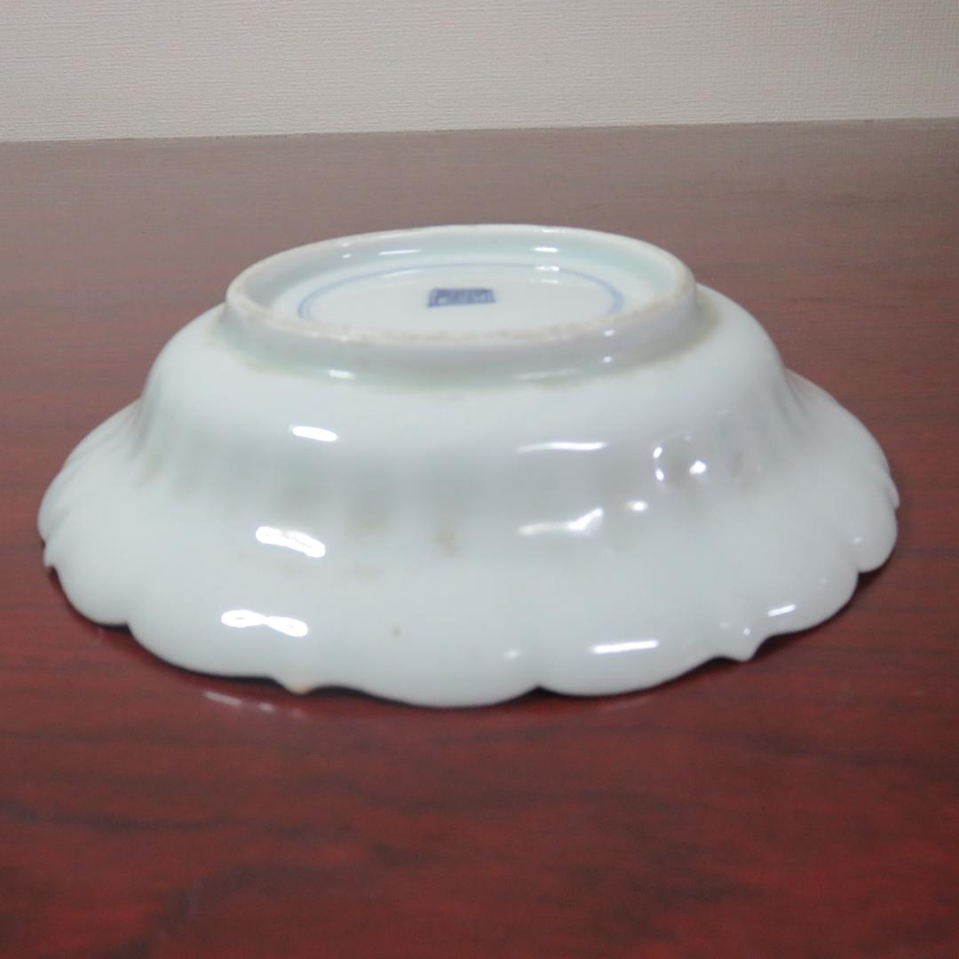 染付皿 中皿 3枚 鳥文 花文 岩文 花弁縁 明治 大正 五寸皿 美品