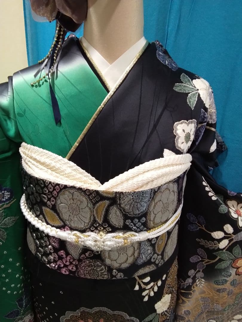 振袖フルセット、正絹絞り辻が花、成人式、重ね衿、帯揚げ帯締め、膨れ袋帯、襦袢