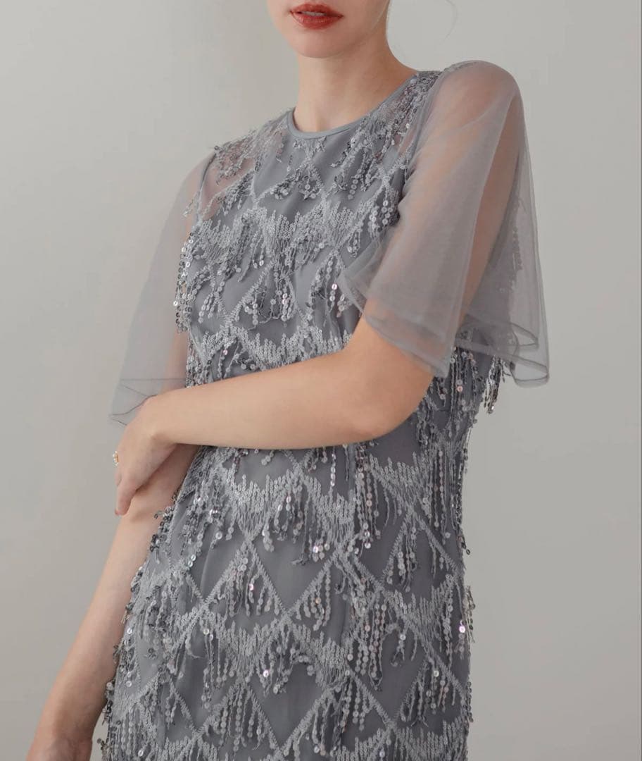 パーティードレス スパンコール　グレーM