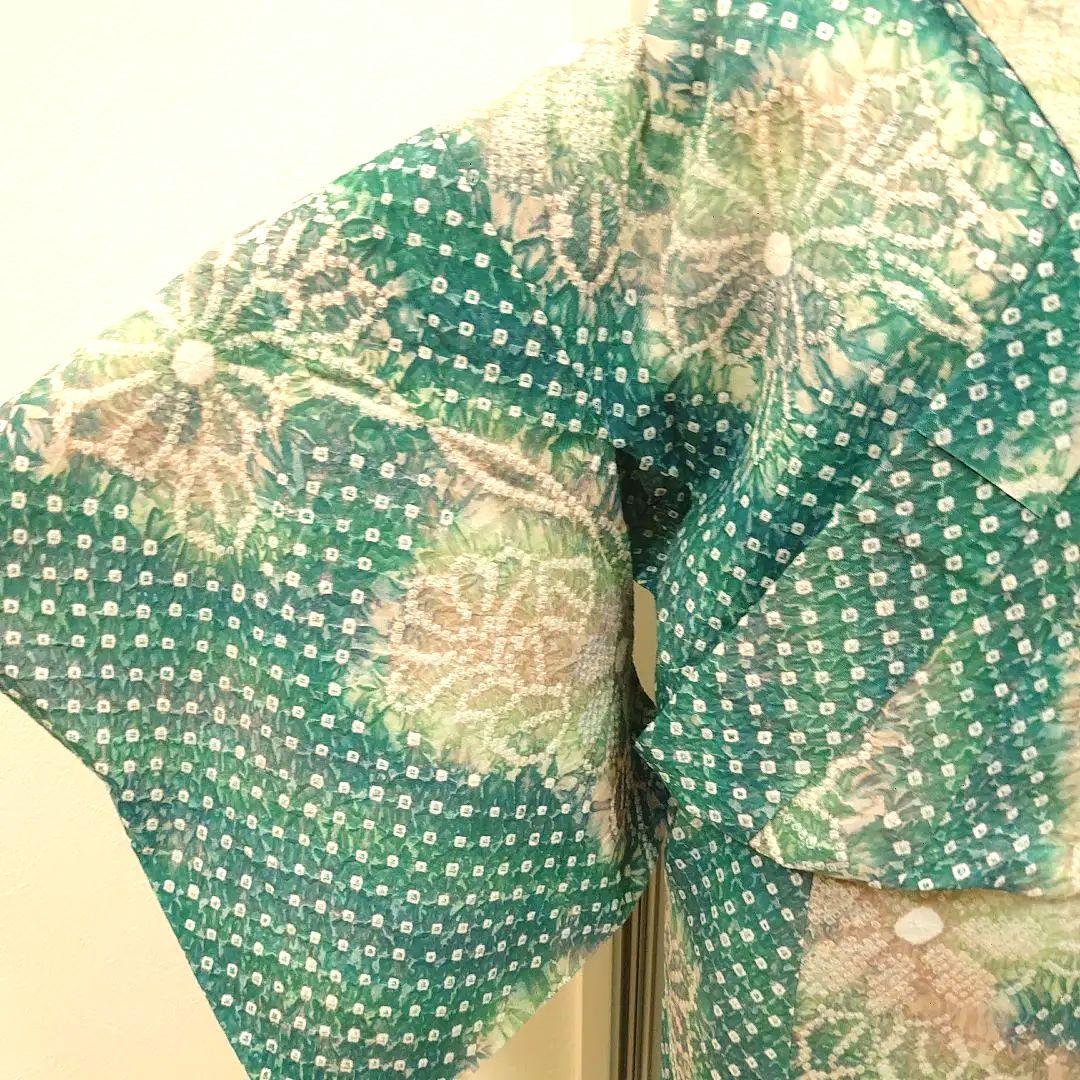 【有松絞り】総絞り 浴衣 深緑 グリーン 身丈155.5cm 裄丈63cm