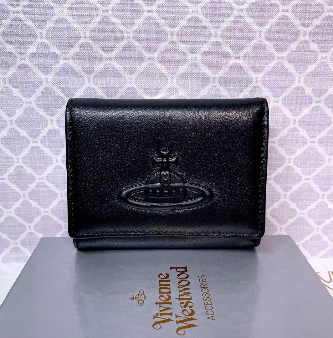 【素敵✨️ショッパー付】新品 ヴィヴィアン・ウエストウッド 三折財布 スムース黒