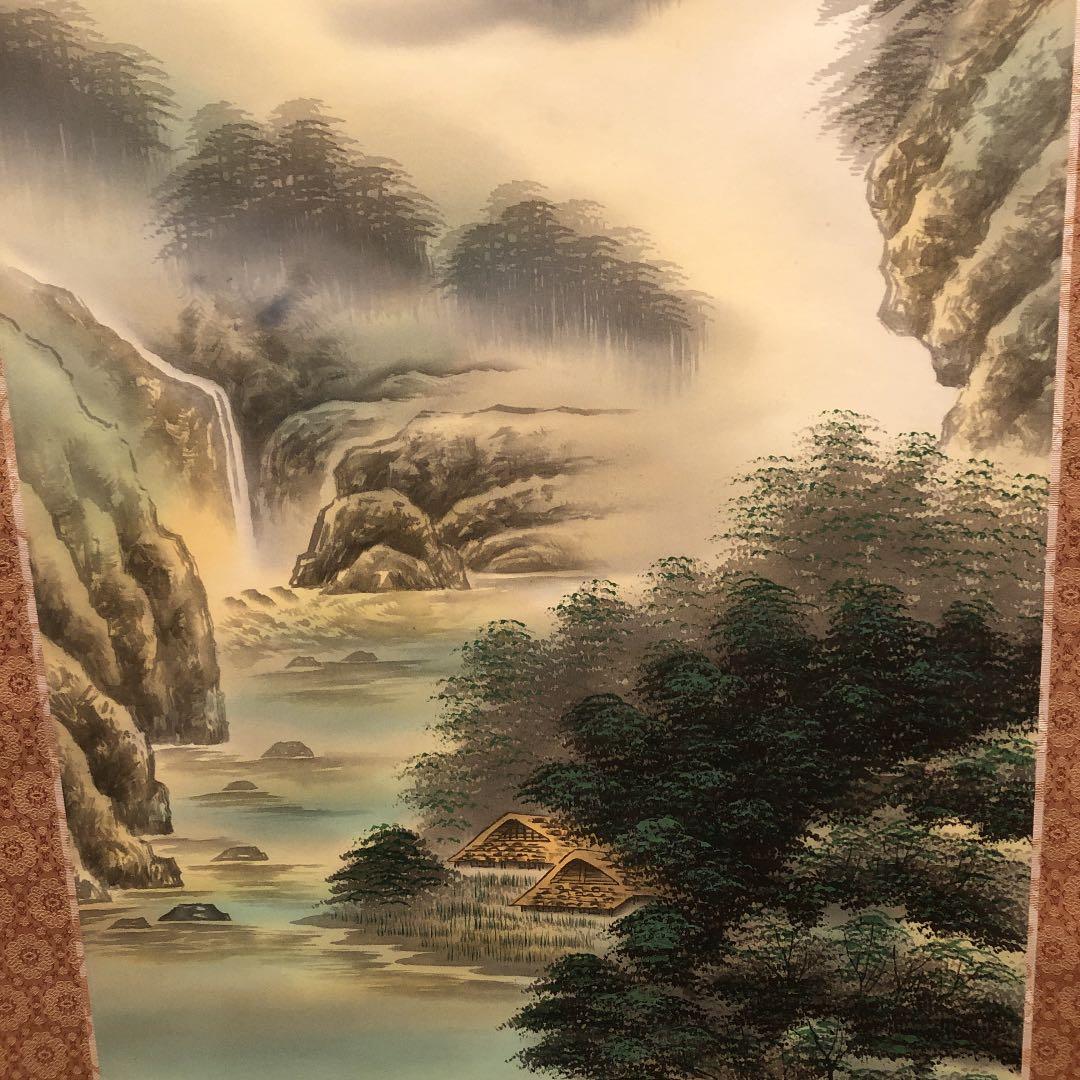 [匿名配達] 掛け軸　淡彩山水　尺五巾立　インテリア