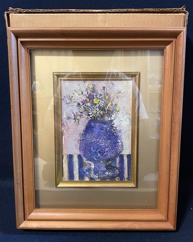 「真作」浦野光江「野菊」静物画　油彩画　額装　サイン有り　SM号