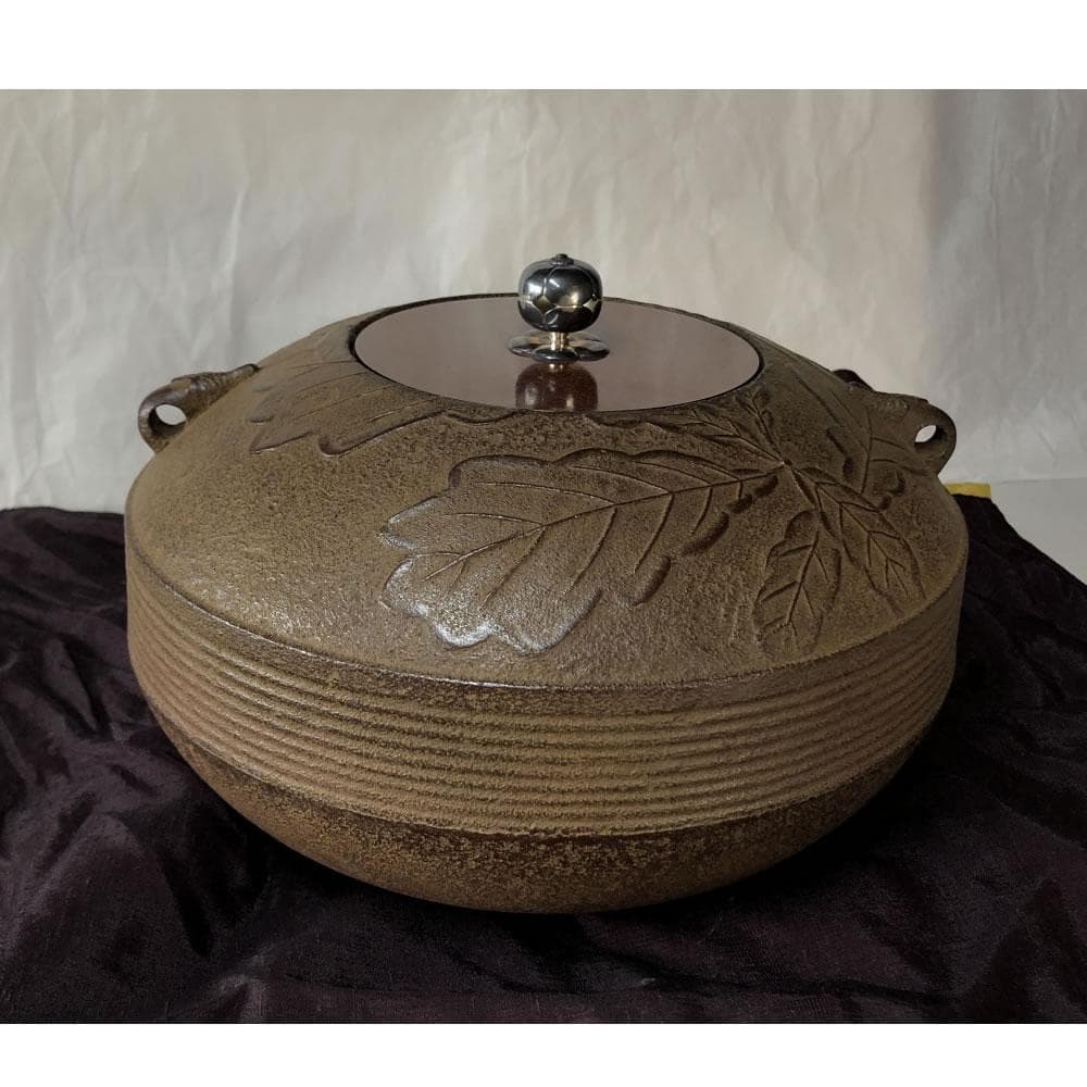 F815 木村一無 (肇次郎) 高山寺 柏釜 銀摘 共箱 茶釜 茶道具