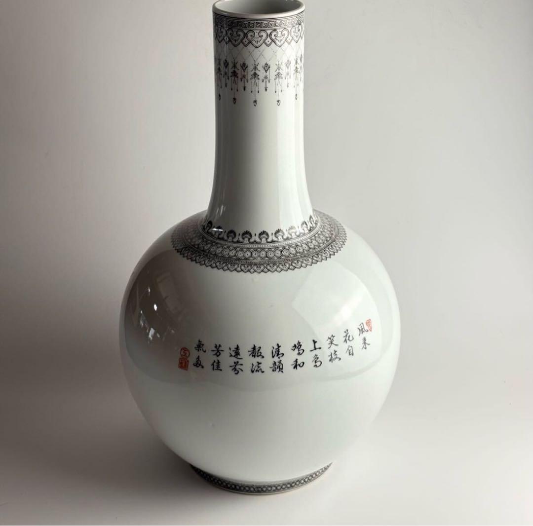 中国 花瓶 色絵 磁器 花鳥 壺 壷 花瓶 陶磁器 粉彩