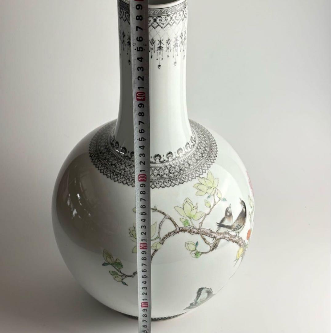 中国 花瓶 色絵 磁器 花鳥 壺 壷 花瓶 陶磁器 粉彩
