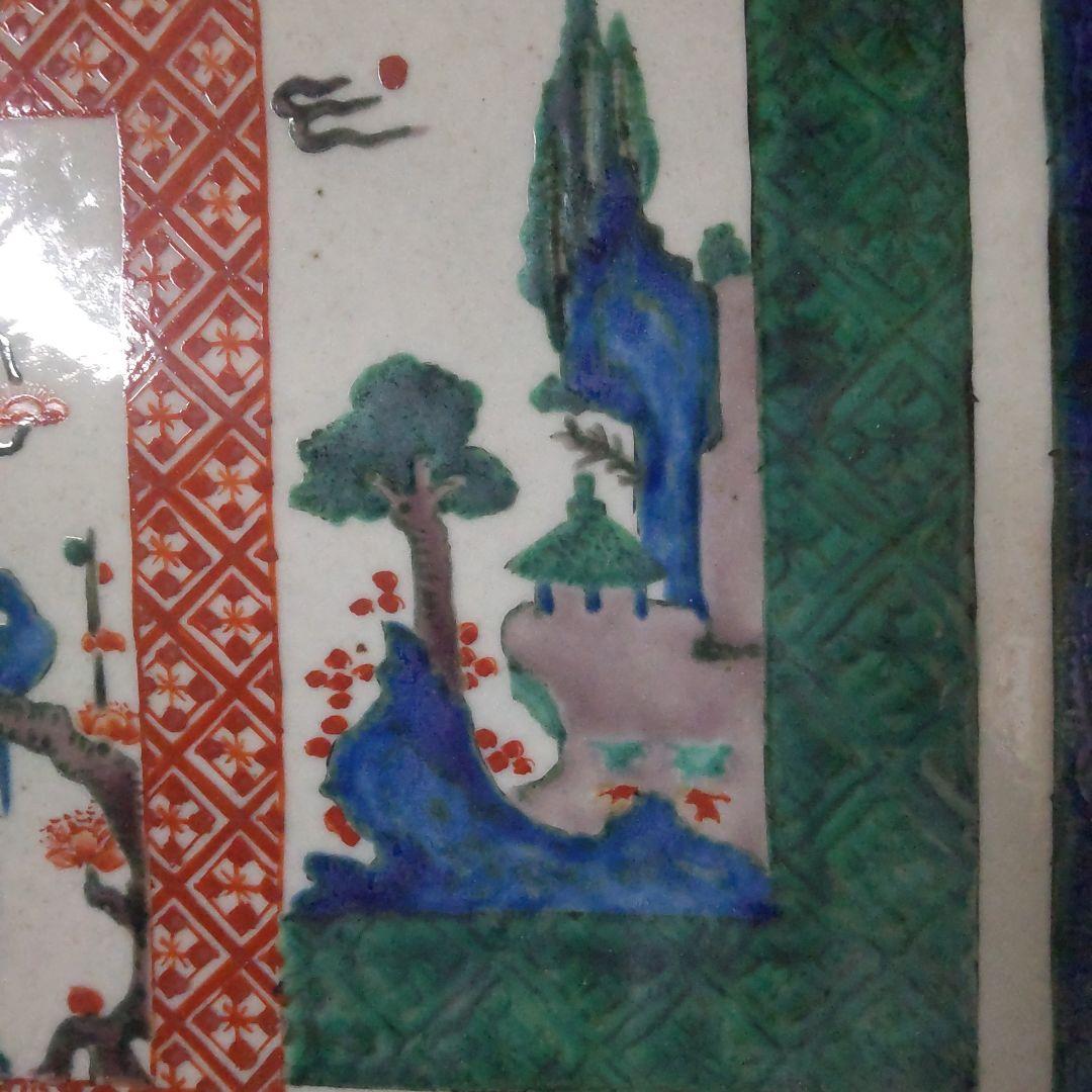 ！古九谷 様式九角大皿 青手！