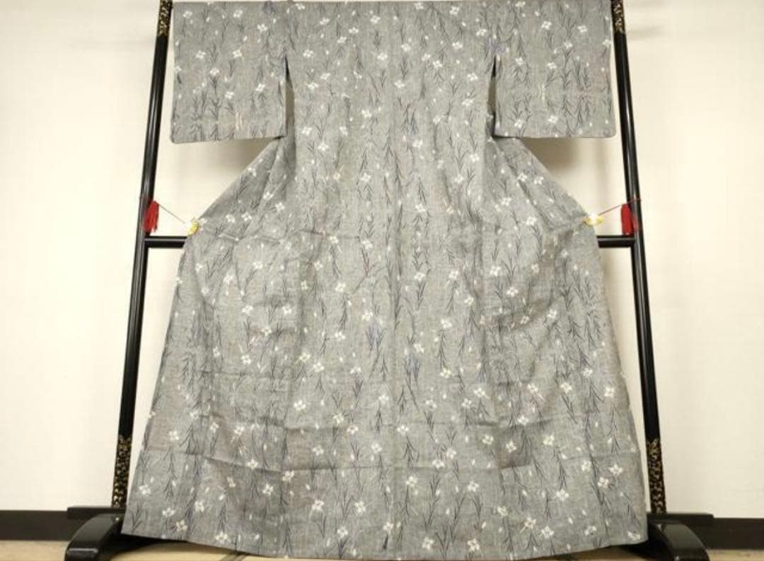 竺仙　注染　綿紬　グレー　菖蒲　Lサイズ