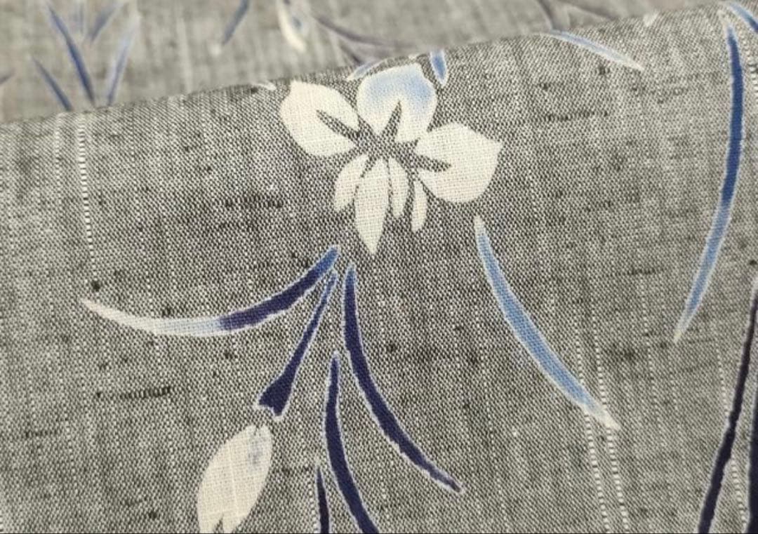 竺仙　注染　綿紬　グレー　菖蒲　Lサイズ