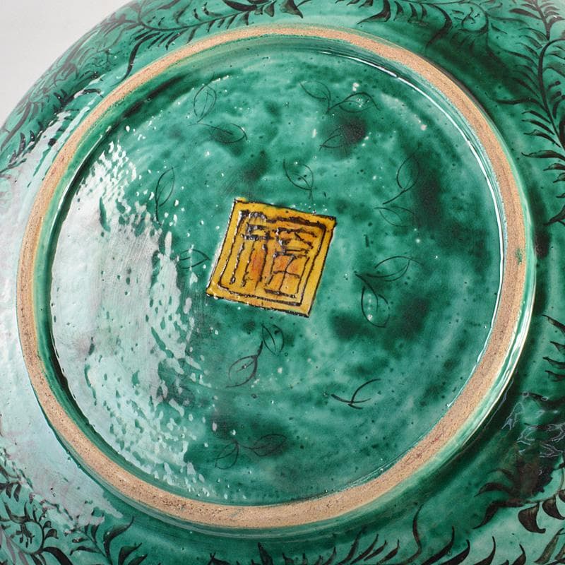 九谷焼　青手九谷　色絵　山水人物文　大皿　飾皿　直径約37㎝　M　6646C