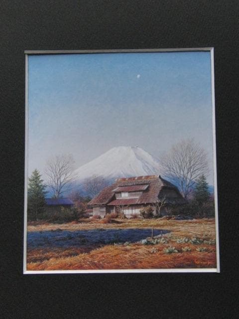 金子東日和、【朝の月（山梨県忍野村）】希少な額装用画集より、状態良好、新品額装付