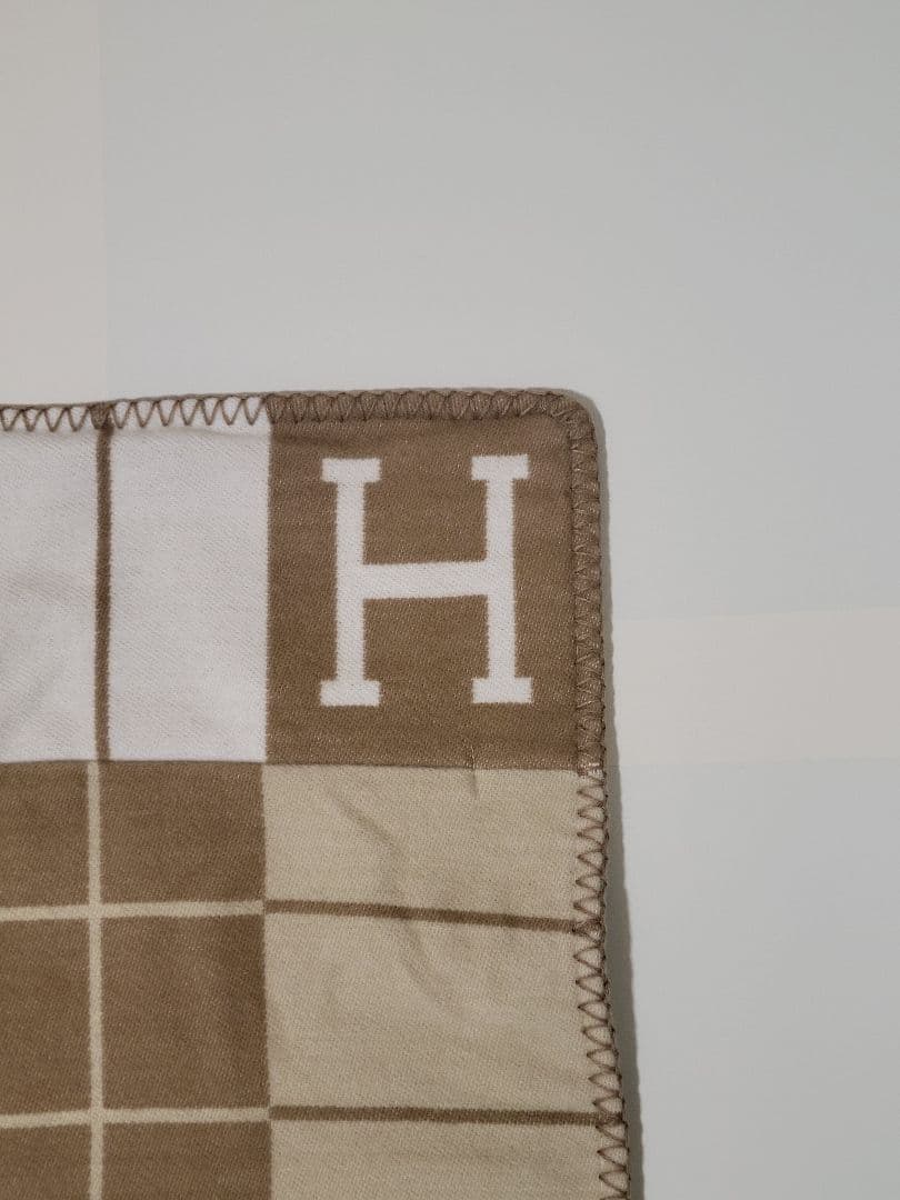 【ラスト1点】　エルメス　クッションカバー　キャメル　45×45　チェック