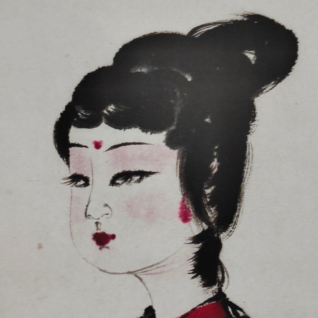 【掛軸 傅抱石風】美人図 中堂掛軸 逸品 168×70 装飾 アート インテリア