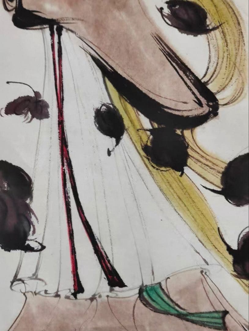 【掛軸 傅抱石風】美人図 中堂掛軸 逸品 168×70 装飾 アート インテリア