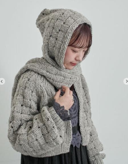 【未使用・ツハル】ペルーニット❀柄編みバラクラバ❀グレー❀TSUHARU